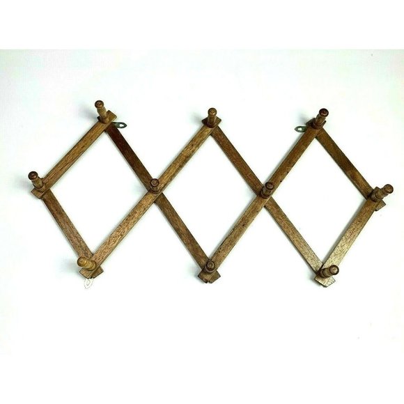 Unbranded Accents Vintage Accordion Peg Coat Rack Wall Hanging Wooden Wood Adjustable